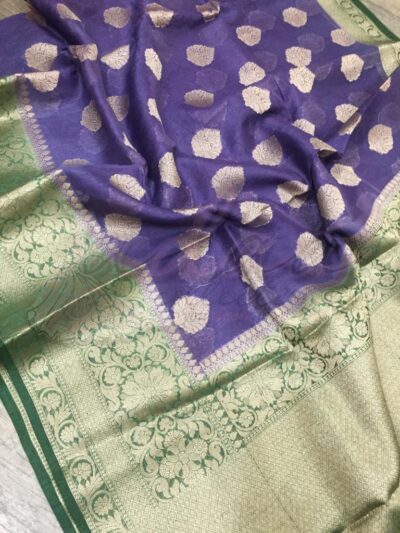 Linen Banarasi Butta Dual Colour Sarees - Image 6