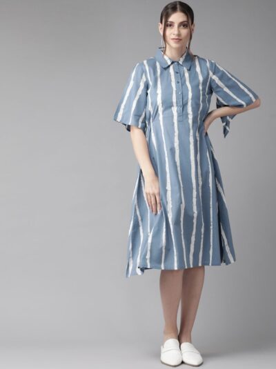Blue & White Striped Shirt Dress - Image 5