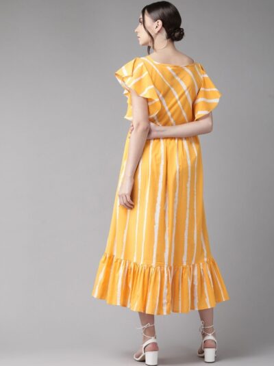 Yellow & White Striped A Line Flare Dress - Image 5
