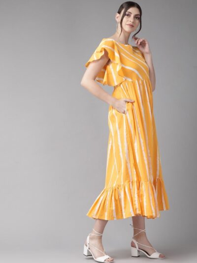 Yellow & White Striped A Line Flare Dress - Image 4