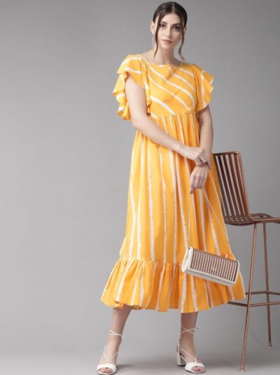 Yellow & White Striped A Line Flare Dress - Image 2