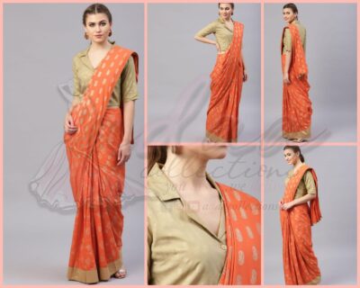 Orange Gold Ready-made Saree & Blouse