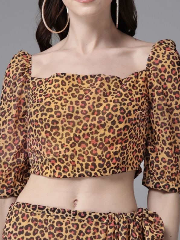 animal print ruffle blouse