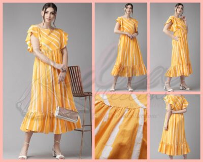 Yellow & White Striped A Line Flare Dress