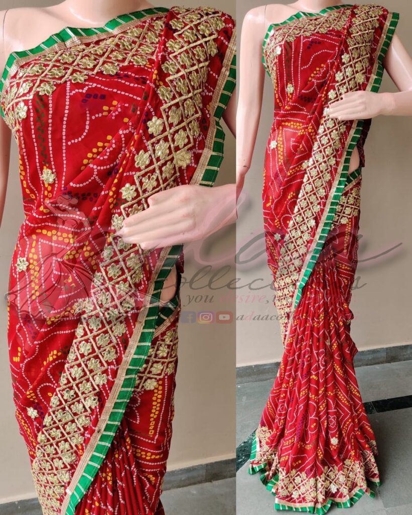 Marwadi Chunri Pila Gotapatti border Sarees – Adaa Collections